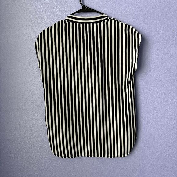 Women's Nine West Blouse Striped Tie-Neck Top Sleeveless Loose Fit V Neck XS - Picture 5 of 7